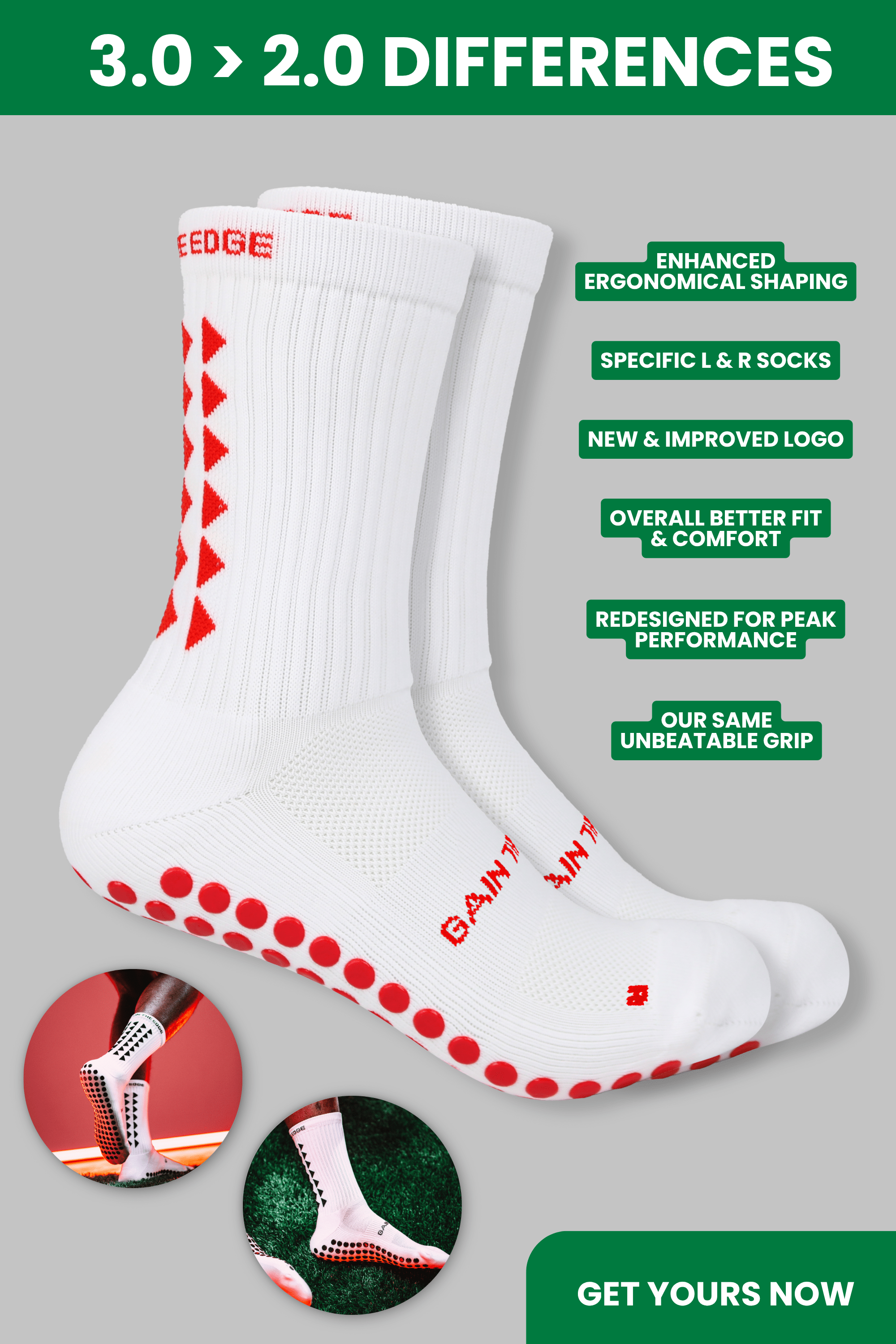 LIMITED EDITION GRIP SOCKS 3.0 - White & Red - Gain The Edge Official