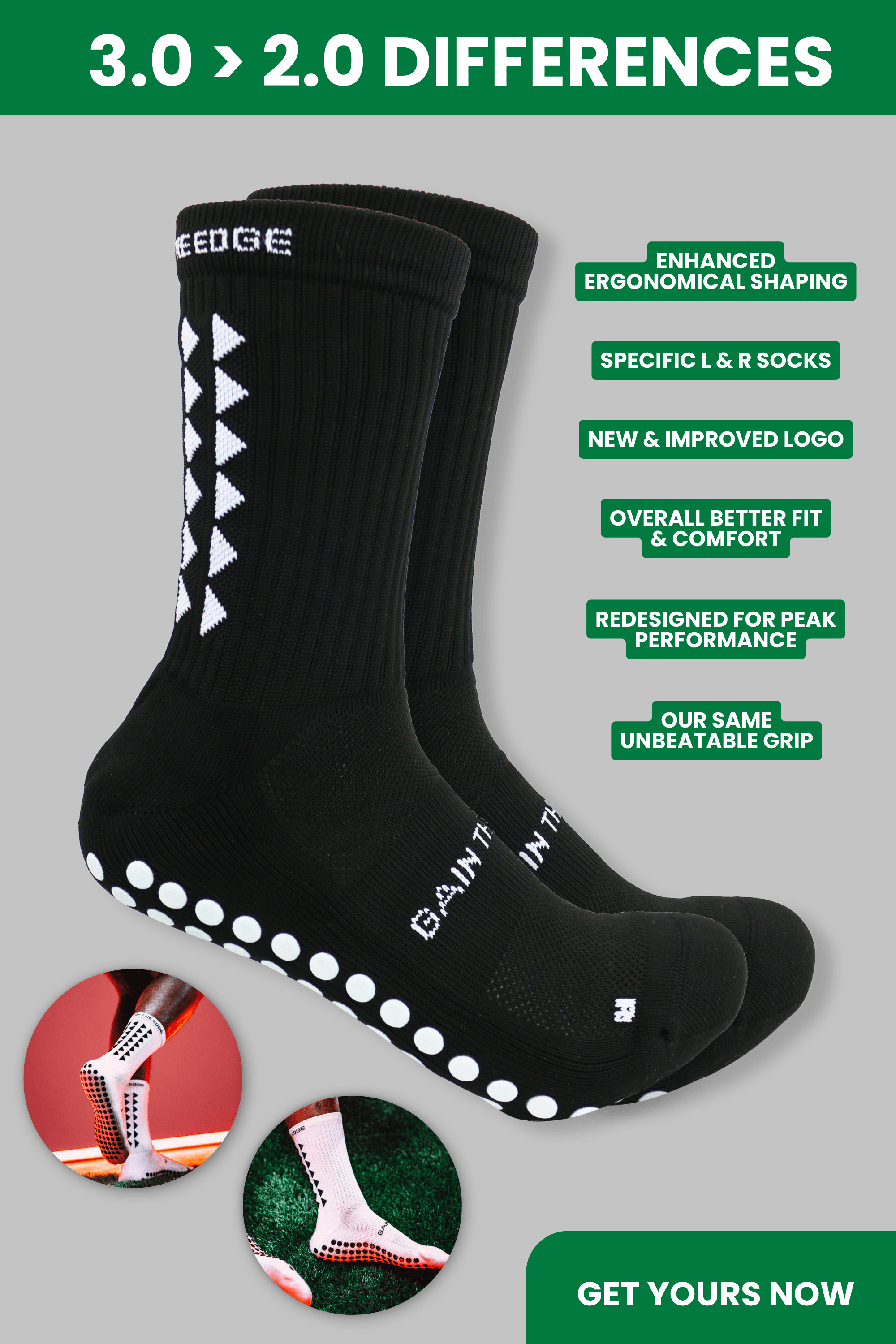 GRIP SOCKS 3.0 MidCalf Length - Black - Gain The Edge Official