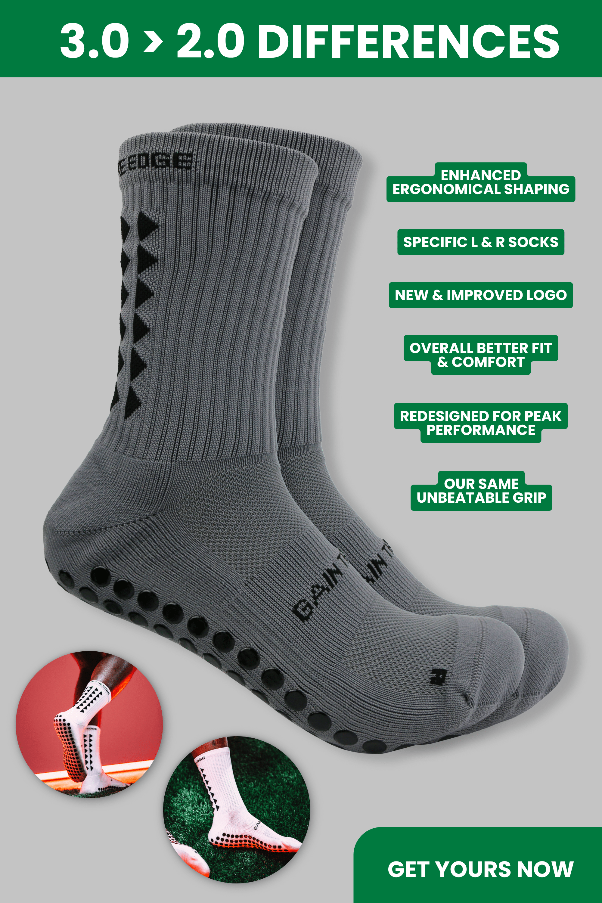 GRIP SOCKS 3.0  MidCalf Length - Grey - Gain The Edge Official