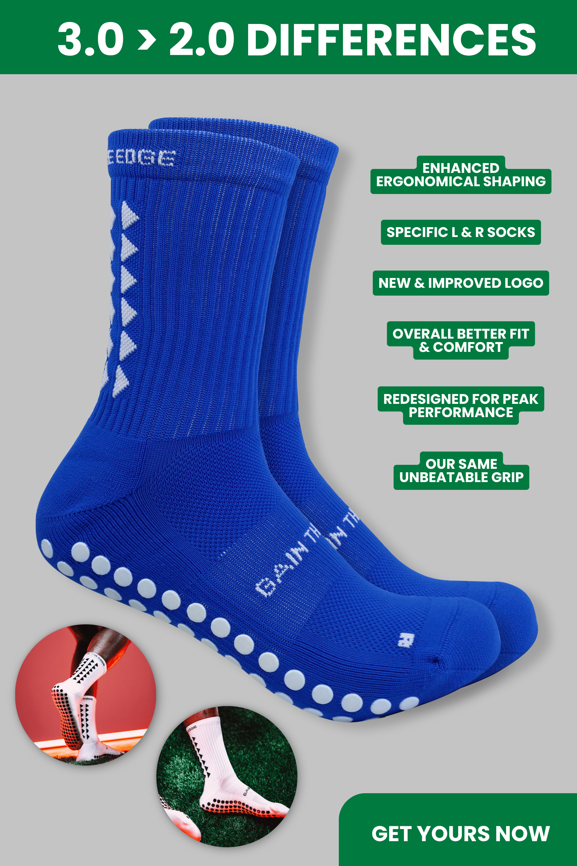 GRIP SOCKS 3.0  MidCalf Length - Blue - Gain The Edge Official