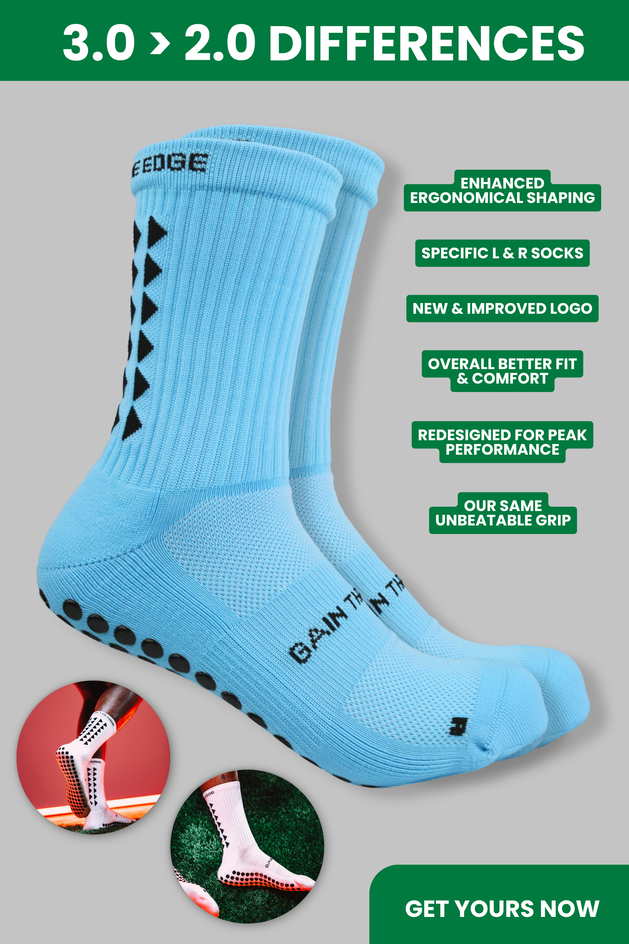 GRIP SOCKS 3.0  MidCalf Length - Light Blue - Gain The Edge Official