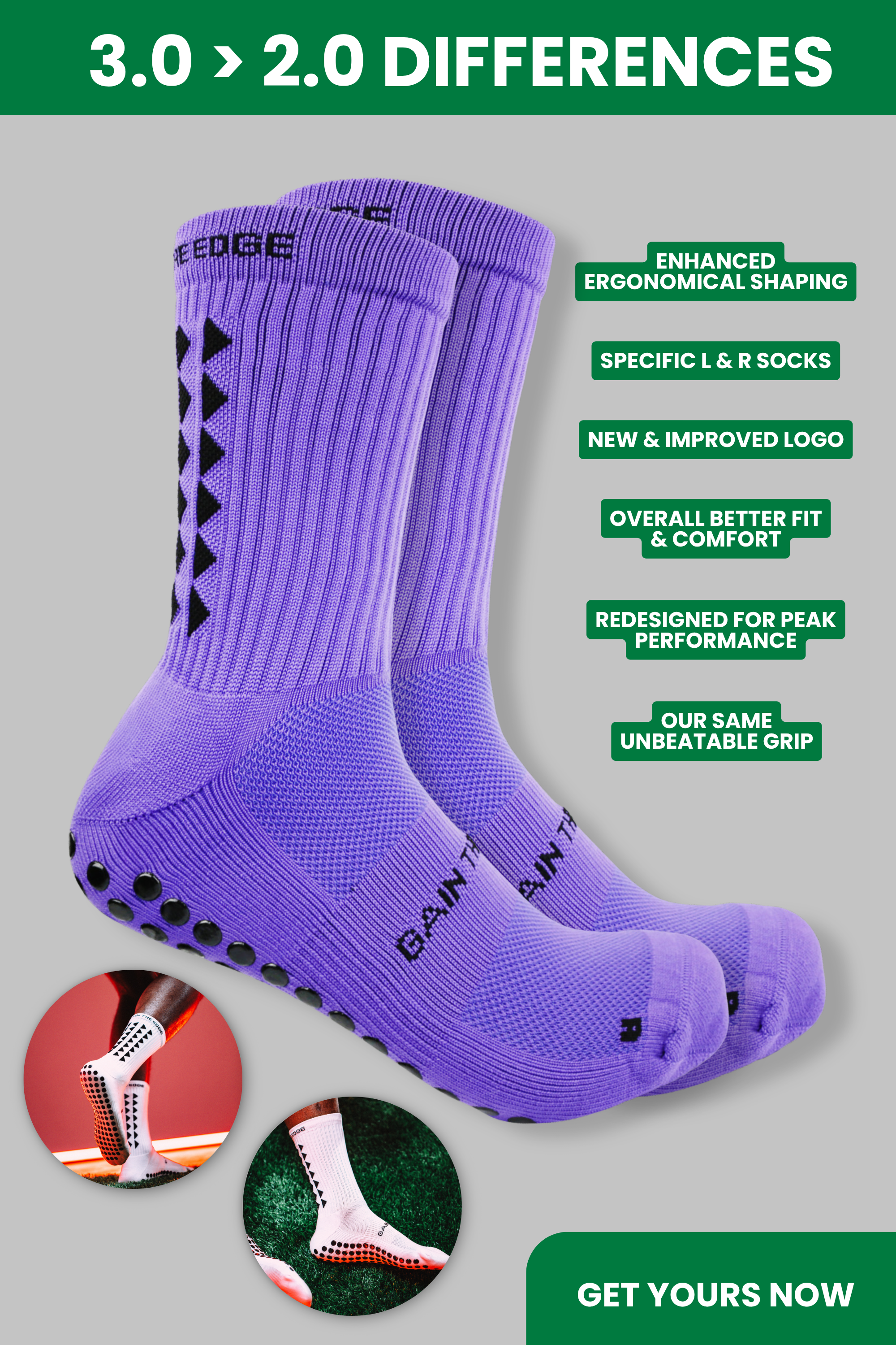 GRIP SOCKS 3.0  MidCalf Length - Purple - Gain The Edge Official