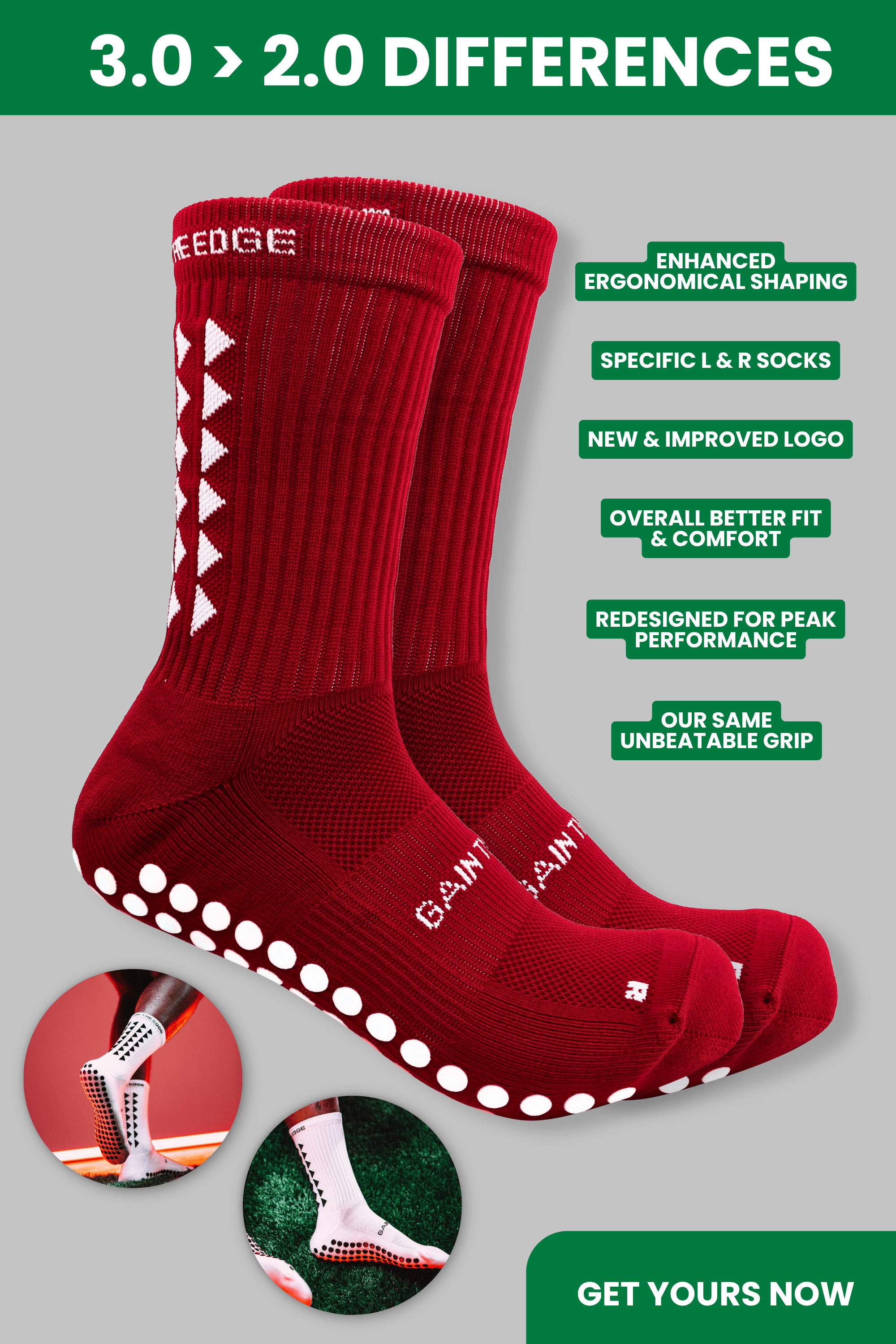 GRIP SOCKS 3.0  MidCalf Length - Maroon - Gain The Edge Official