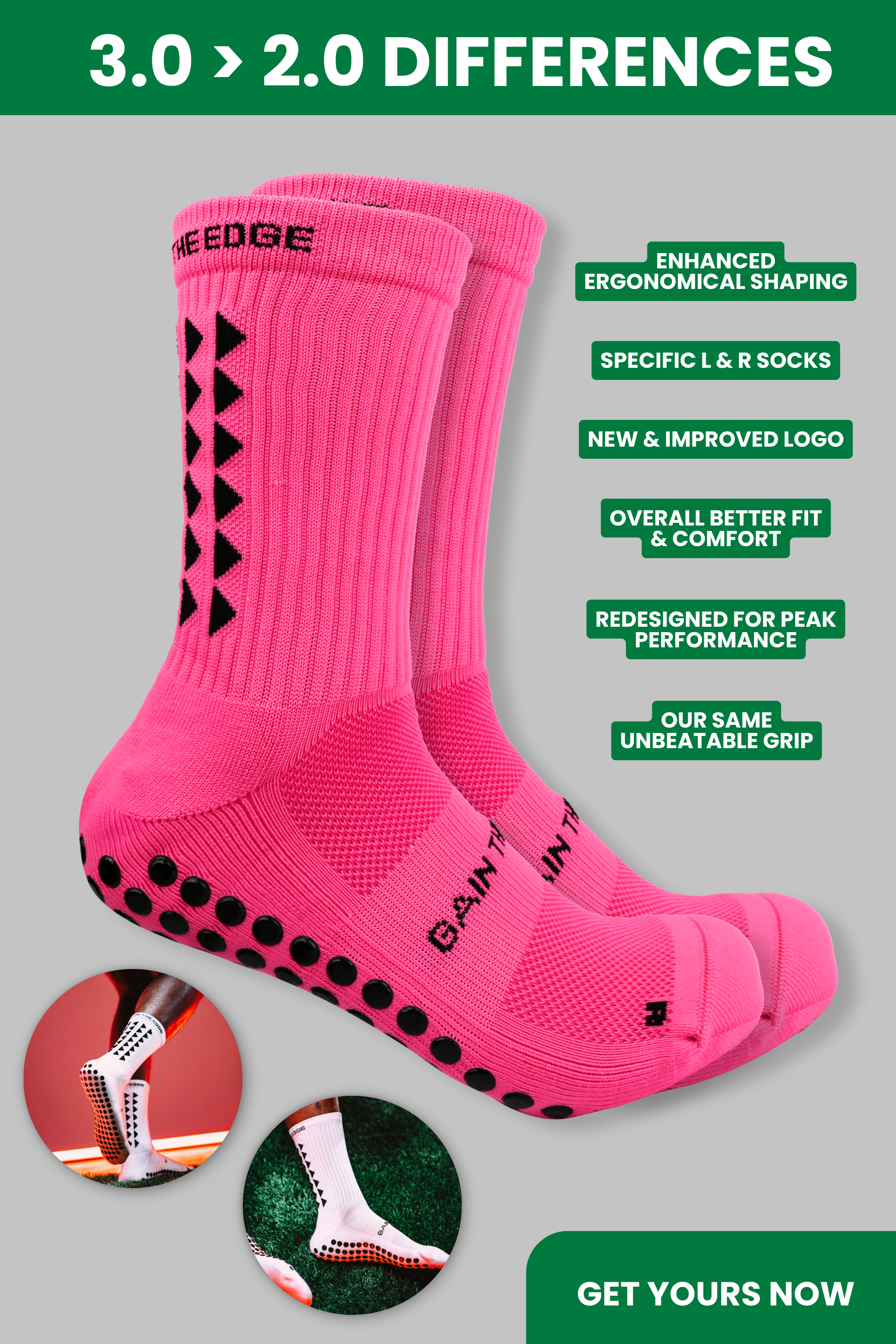 GRIP SOCKS 3.0  MidCalf Length - Pink - Gain The Edge Official