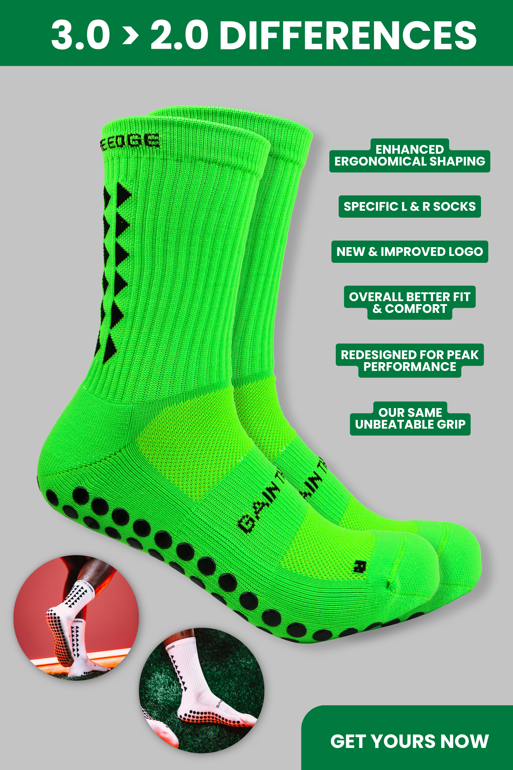 GRIP SOCKS 3.0  MidCalf Length - Green - Gain The Edge Official