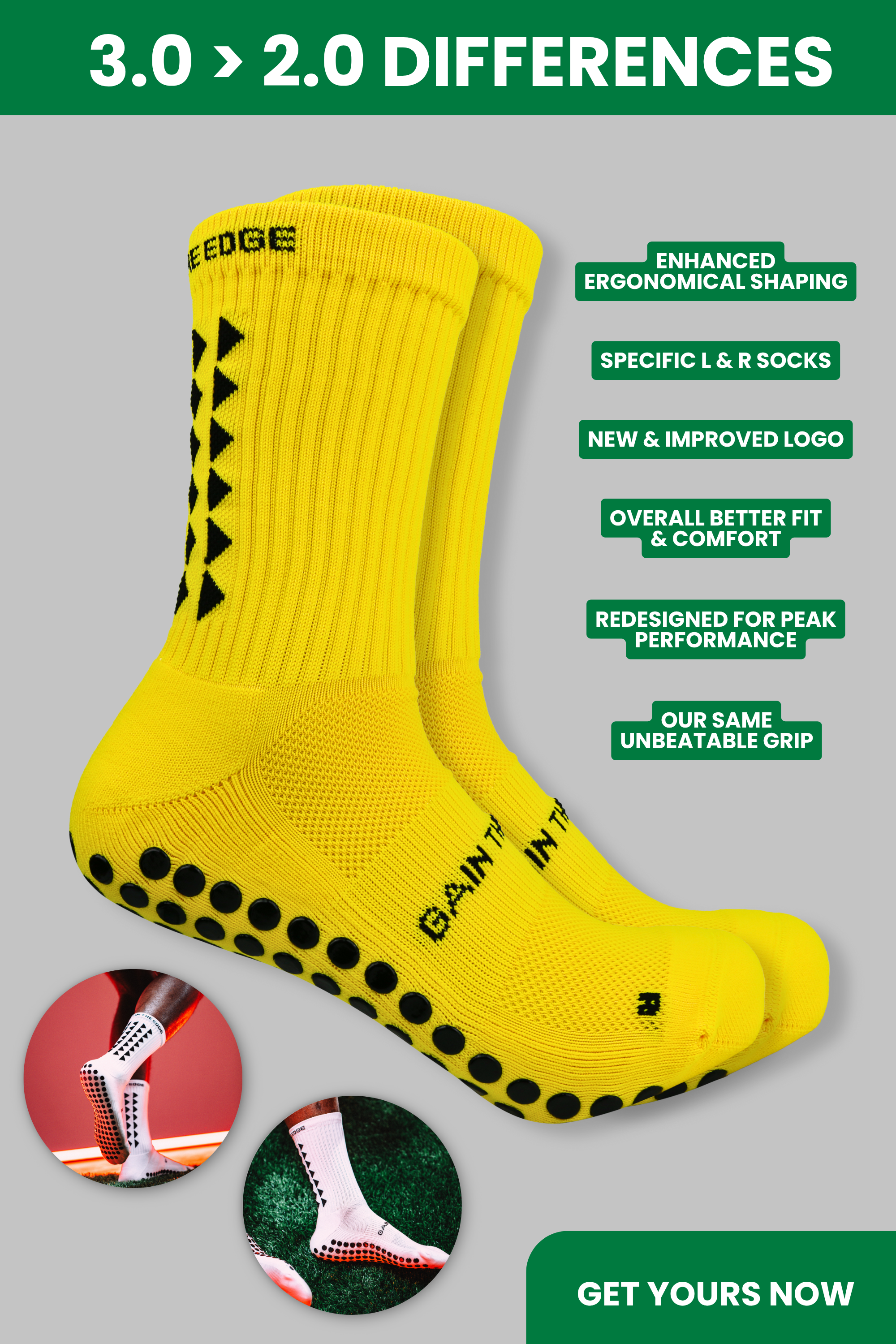 GRIP SOCKS 3.0  MidCalf Length - Yellow - Gain The Edge Official