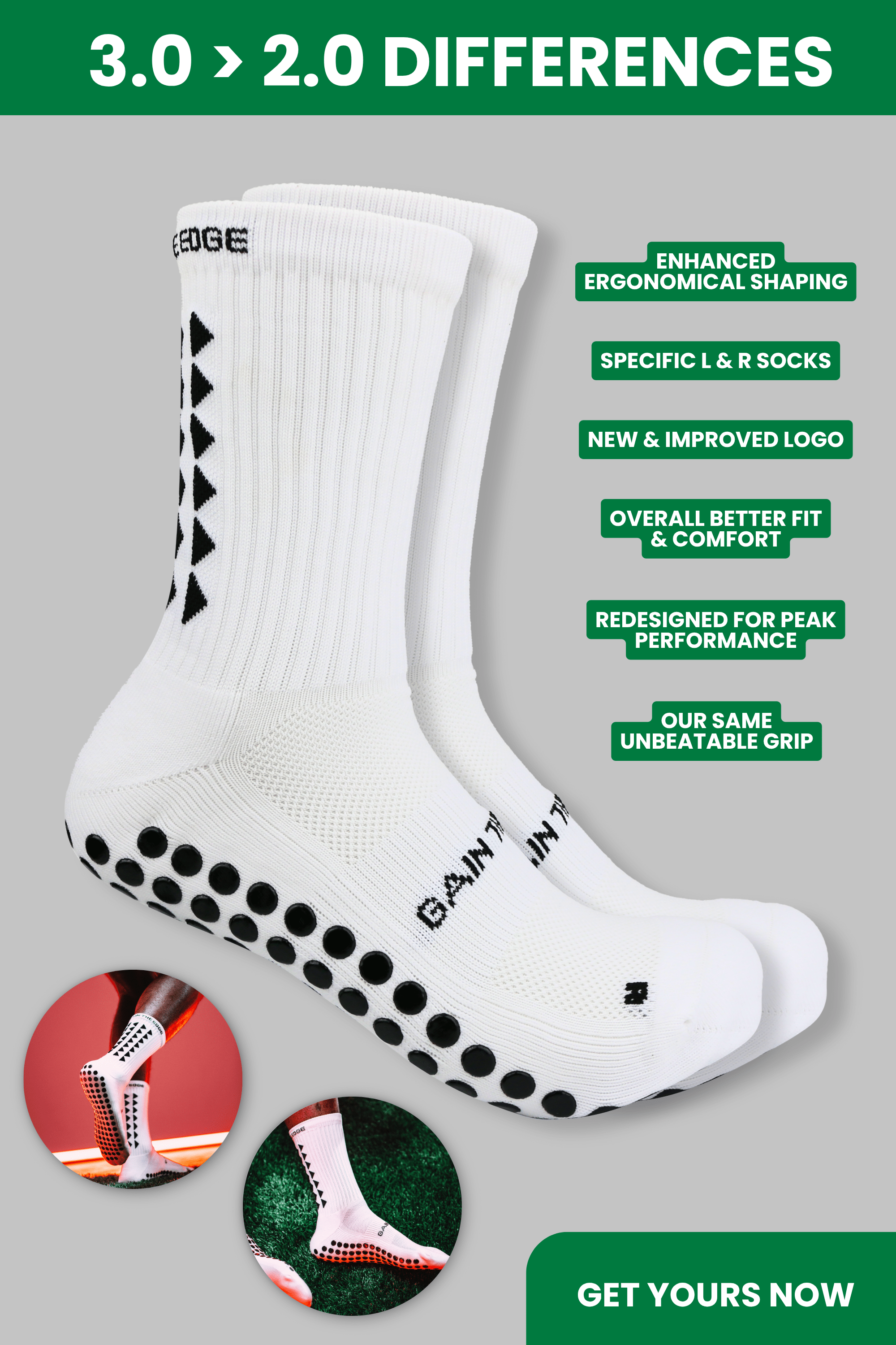 GRIP SOCKS 3.0  MidCalf Length - White - Gain The Edge Official